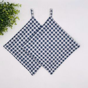 2 Square Potholders,  Navy Blue Gingham, Cottage Core Kitchen 7x7 Inches
